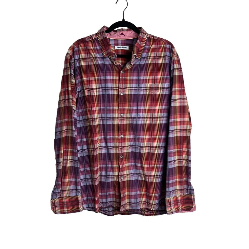 Tommy Bahama Men's Puerto Prism Sport Shirt Cotton Silk Scooter Red Size XL